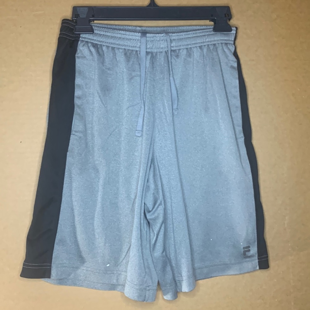 Small Gray/Black Fila Boys Athletic Drawstring Shorts